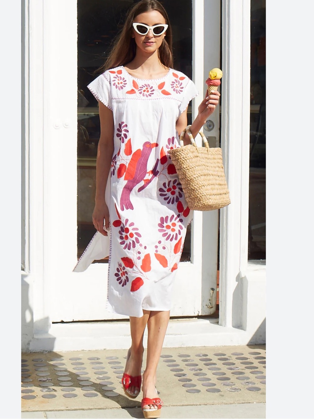 Nieves Lavi New York Embroidered Cotton Dress Bird Floral Boho Folk Size M New